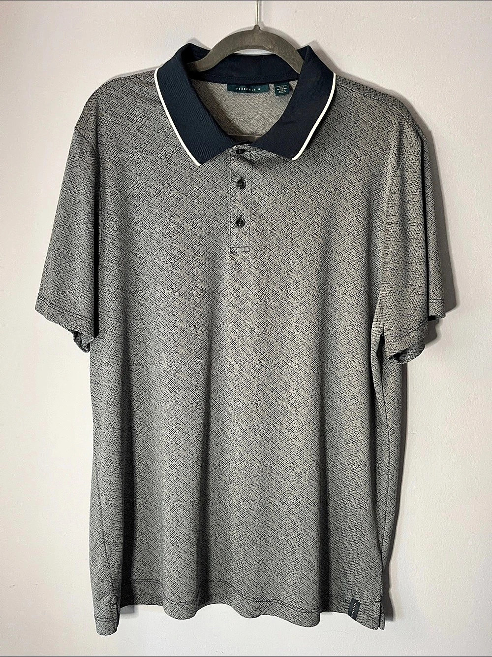 Perry Ellis Men's Polo Shirt Geometric Gray Blue XL Like New